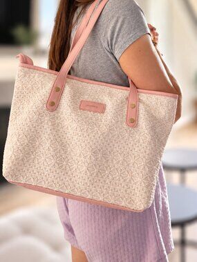 JENORO Women's Pink Lace Tote Bag with Zipper Medium Shoulder Bag